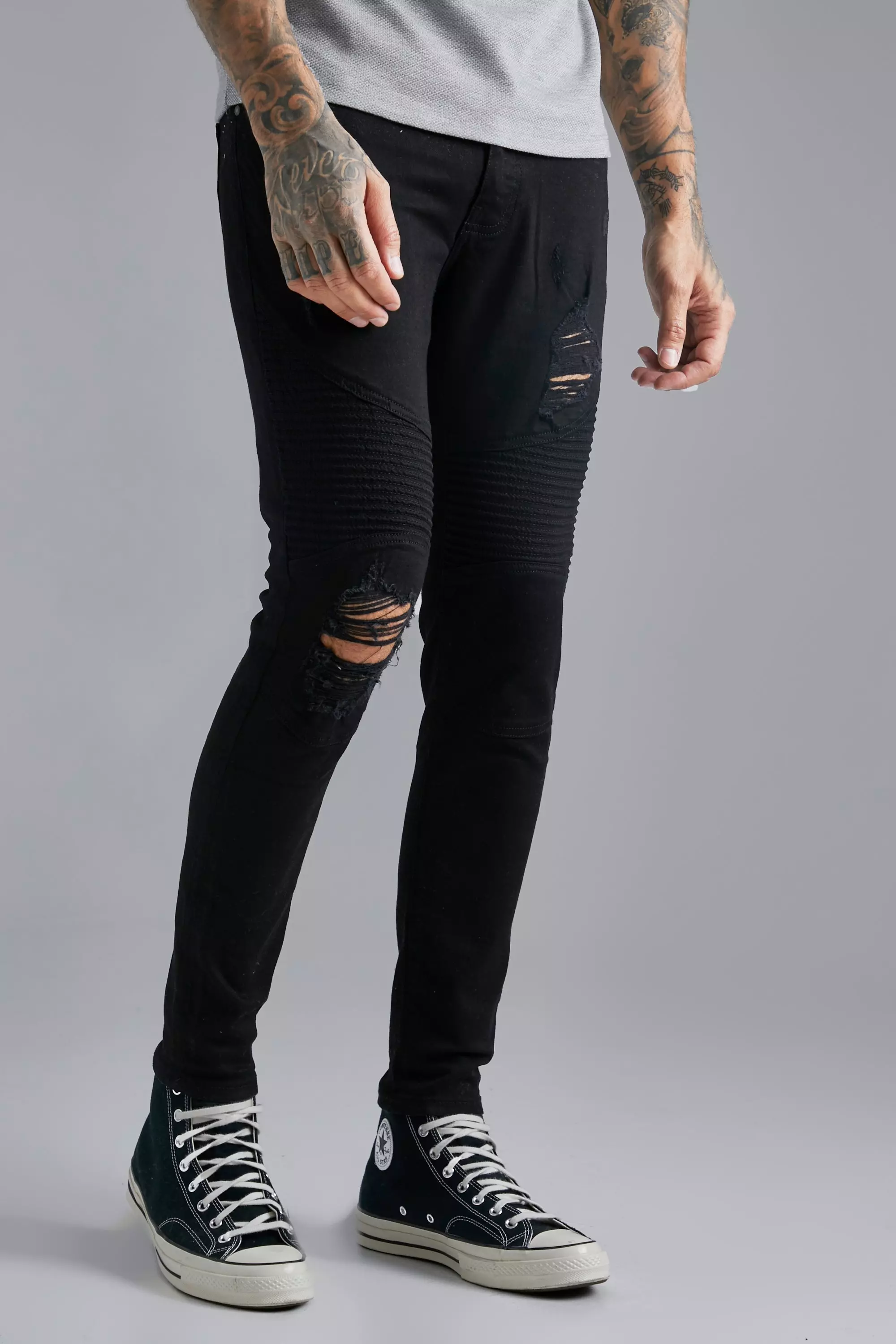 Distressed biker jeans on sale mens